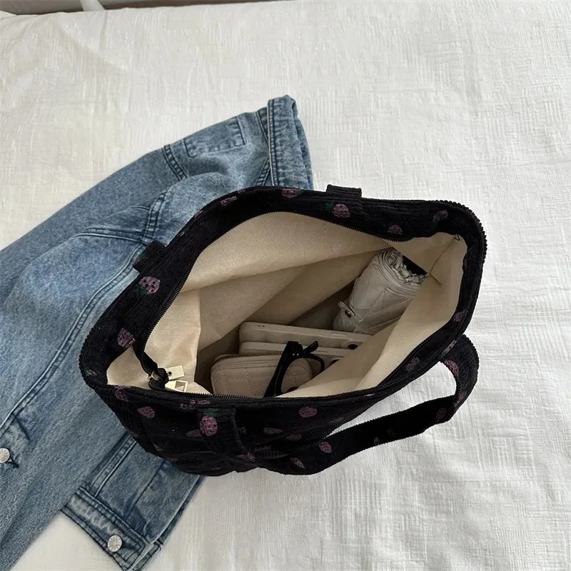 Cute Strawberry Corduroy Tote Bag