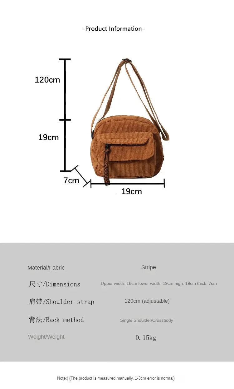 Casual Corduroy Crossbody Bag
