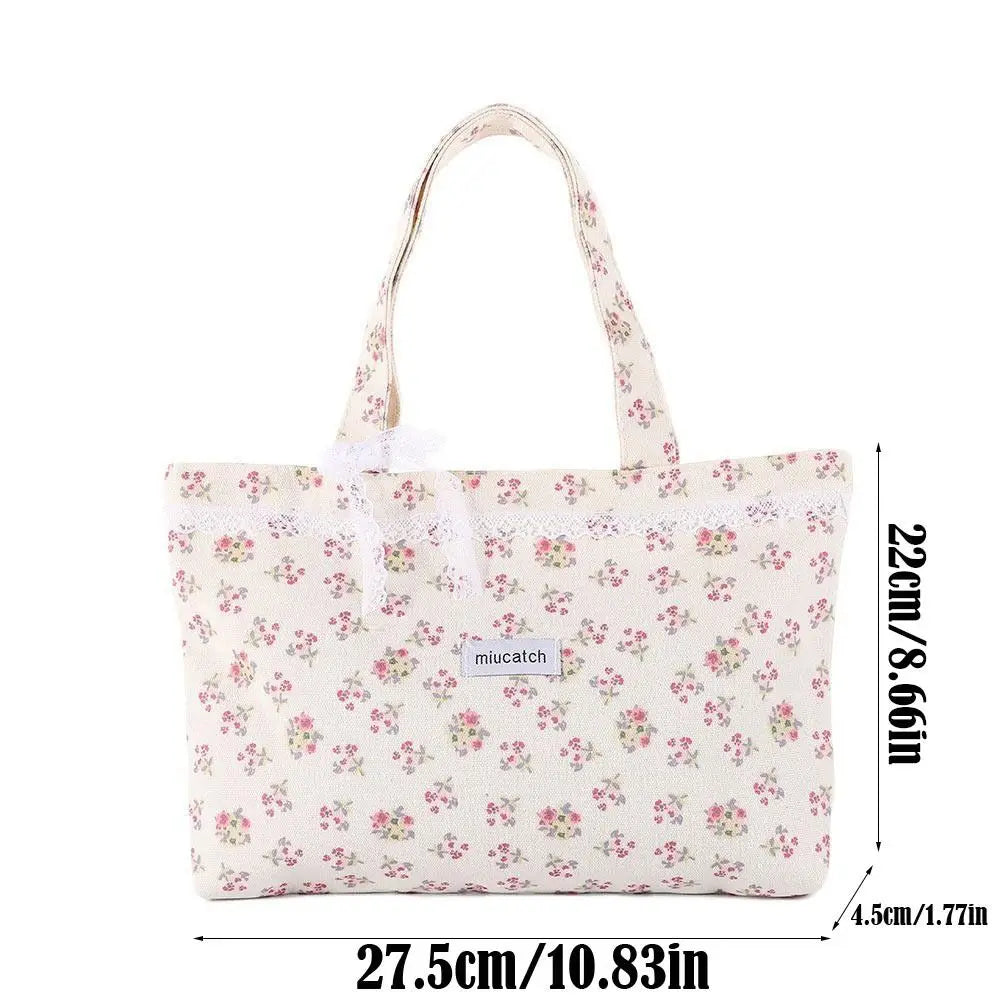 Dainty Floral Bow Tote Bag