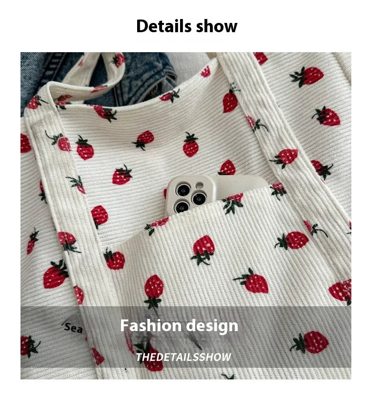 Cute Strawberry Corduroy Tote Bag