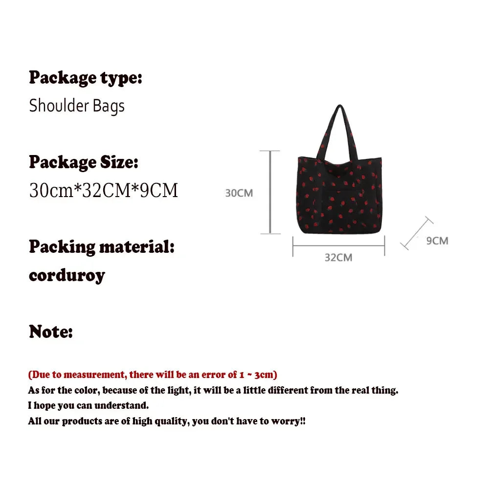 Cute Strawberry Corduroy Tote Bag