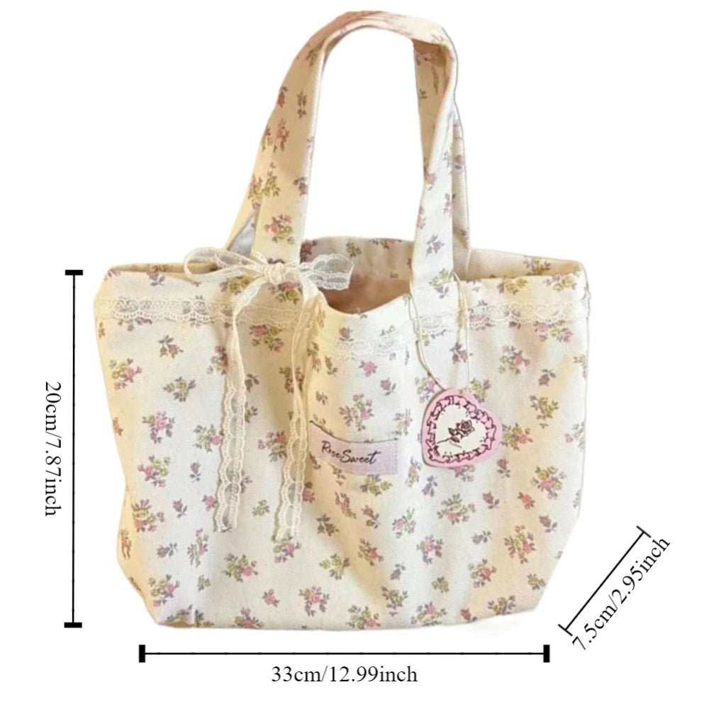 Dainty Floral Bow Tote Bag