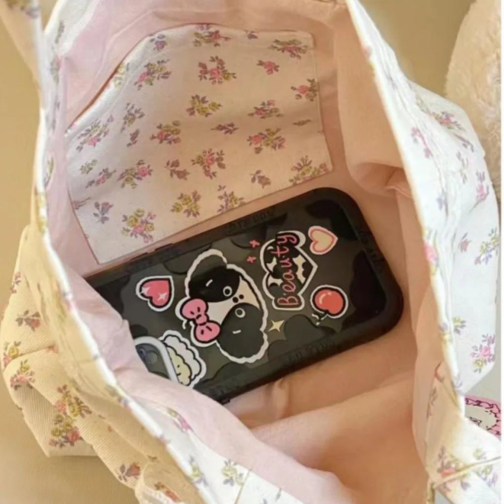 Dainty Floral Bow Tote Bag