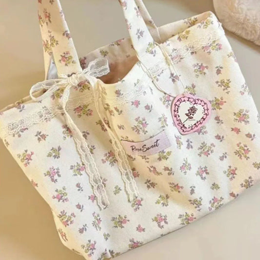 Dainty Floral Bow Tote Bag