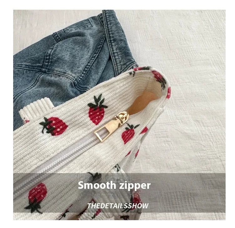 Cute Strawberry Corduroy Tote Bag